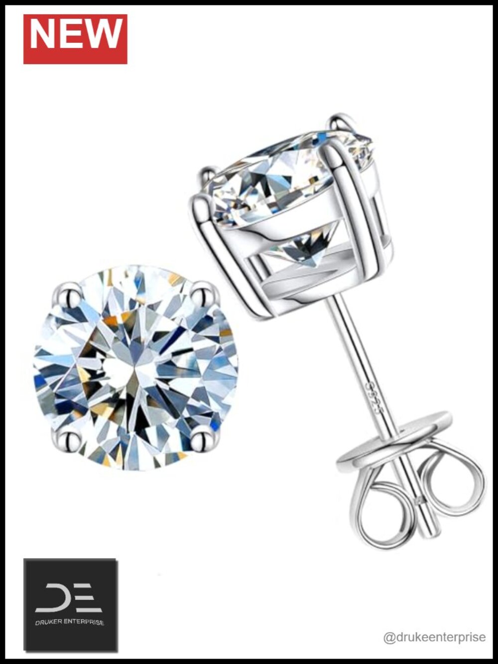 Moissanite Stud Earrings S925 Sterling Silver 1-4ct Lab Diamond Wedding Jewelry